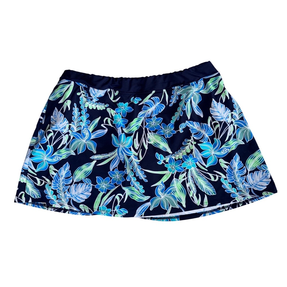 Lands End Womens Floral Tankini Top 16 DDD and Swim Skirt 16 Navy Blue Set - Picture 2 of 5